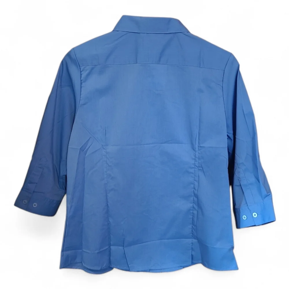 Women's Doublju Brand Slim Fit Dress Shirt Half Sleeve Stretch Size L Blue NWT! - Picture 3 of 12